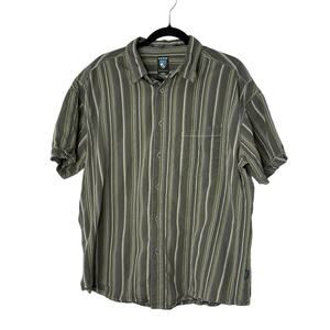 KUHL Shirt Men XL Green Brown Striped Suncel Button Up Casual Gorpcore Outdoors